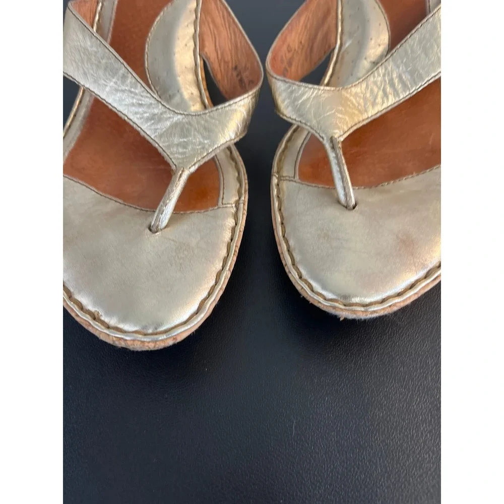 Born Gold Metallic Cork Wedge Flip Flop Sandals Women Size‎ 10